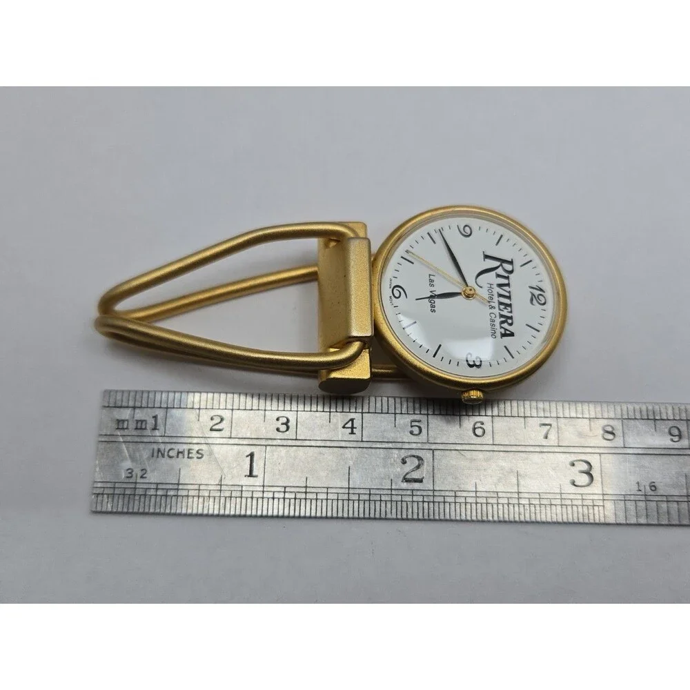 Vintage Riviera Hotel Casino Las Vegas Gold Tone Money Clip Watch New Battery